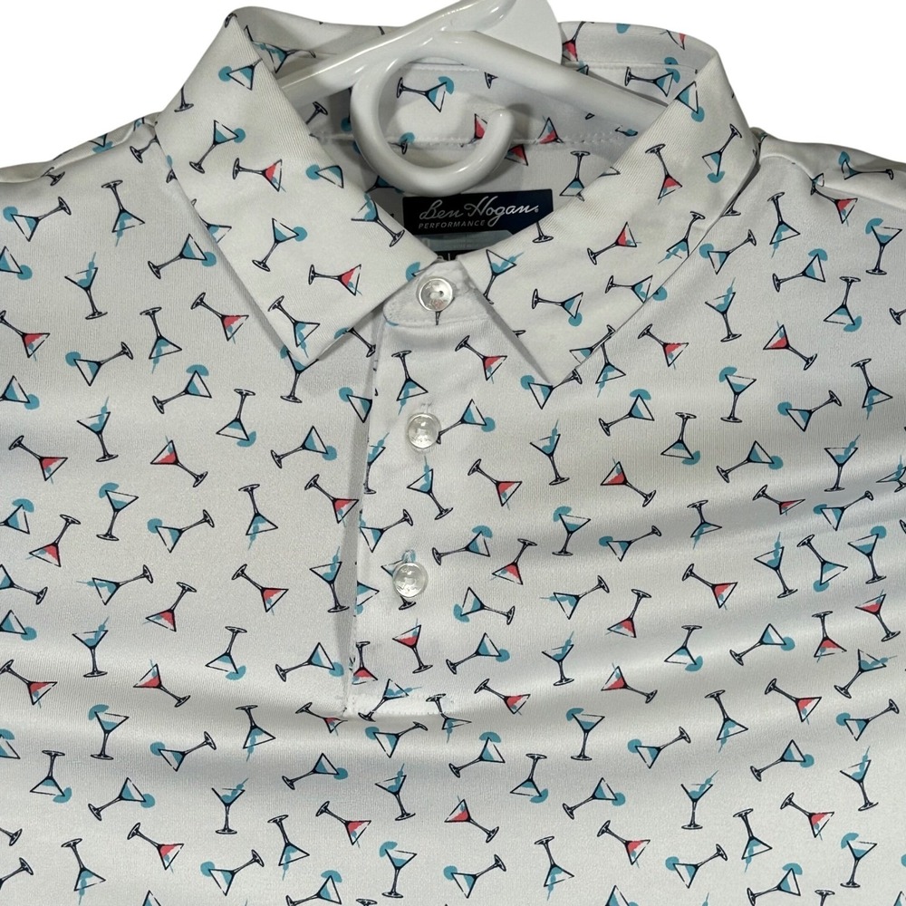 Ben Hogan Performance Mens Martini Print Golf Polo White Small New
